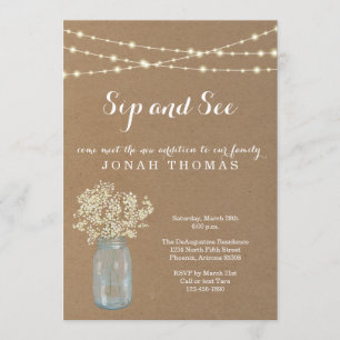 Personalised Sip and See Invitation - Rustic Kraft