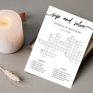 Personalised Sip and Solve Bridal Shower Crossword Invitation
