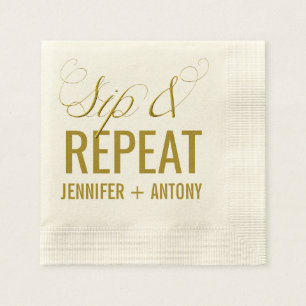 Personalised "Sip & Repeat" Wedding Cocktail Napkin