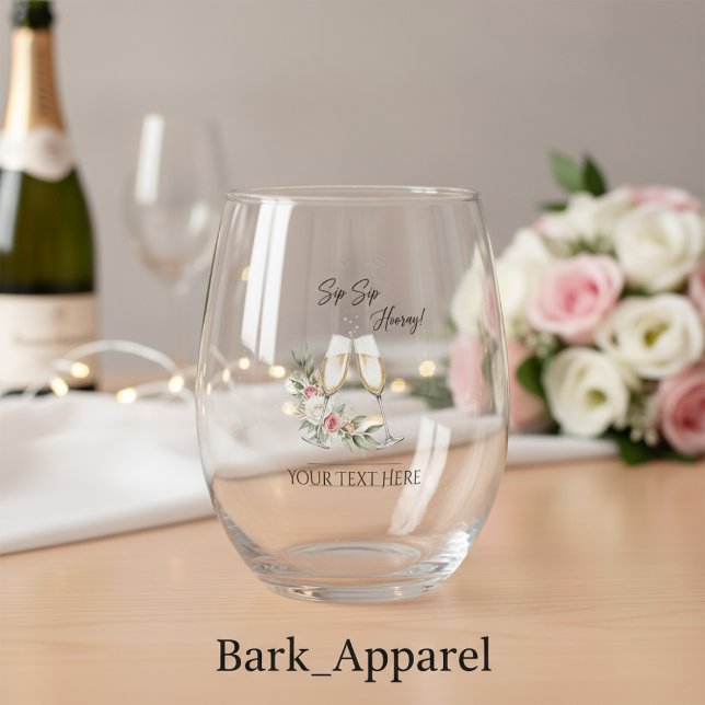 Personalised Sip Sip Hooray Stemless  Stemless Wine Glass (Creator Uploaded)