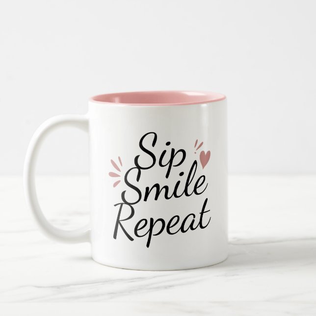 Personalised "Sip. Smile. Repeat." Custom Text Mug (Left)
