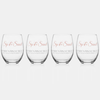 Personalised Sip & Sunset Stemless Wine Glass Set