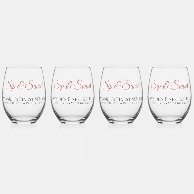 Personalised Sip & Sunset Stemless Wine Glass Set  (Front)