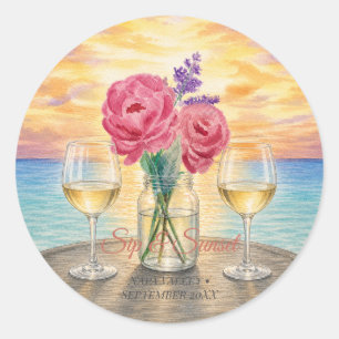 Personalised Sip & Sunset Watercolor Round Favour Classic Round Sticker