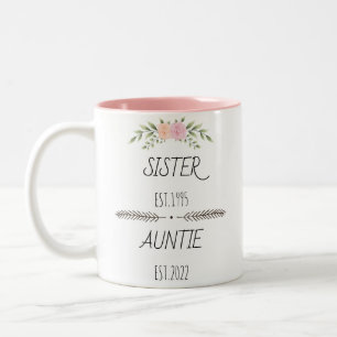 Personalised Sister Auntie Est Custom Year, Flower Two-Tone Coffee Mug