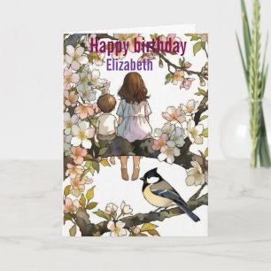 Personalised Sister Flowers Watercolor birthday Card