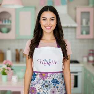 Personalised sister name watercolor floral kitchen apron