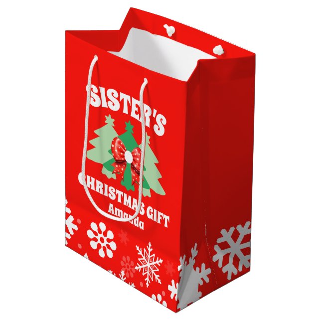 Personalised Sister's Christmas Gift Medium Gift Bag (Front Angled)