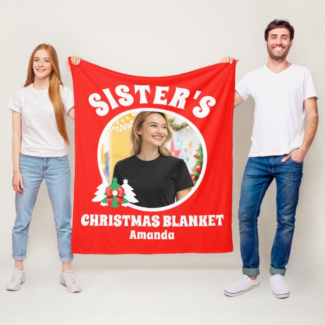 Personalised Sister's Photo Christmas Fleece Blanket (In Situ)