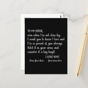 Personalised Sisters To My Sister I Love You Postcard