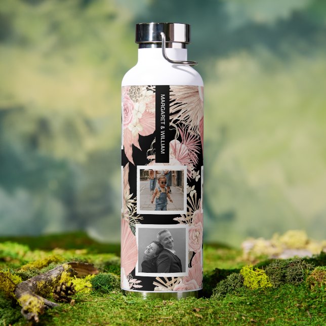 Personalised Six Photo Boho Floral Design Water Bottle (Outdoor)