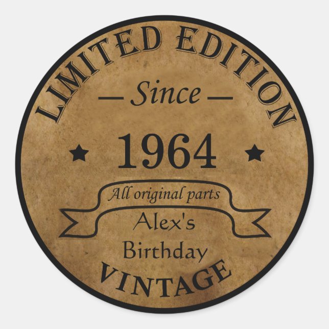Personalised sixty vintage 60th birthday gifts classic round sticker (Front)