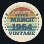 Personalised sixty vintage 60th birthday gifts  classic round sticker<br><div class="desc">Add some originality with this limited edition,  premium-quality,  and unique vintage-looking birthday graphic design featuring cool typography. It's a great gift idea for men,  women,  husbands,  wives,  girlfriends,  and boyfriends who will appreciate this one-of-a-kind piece of art. A fun and memorable holiday gift for your birthday celebration.</div>