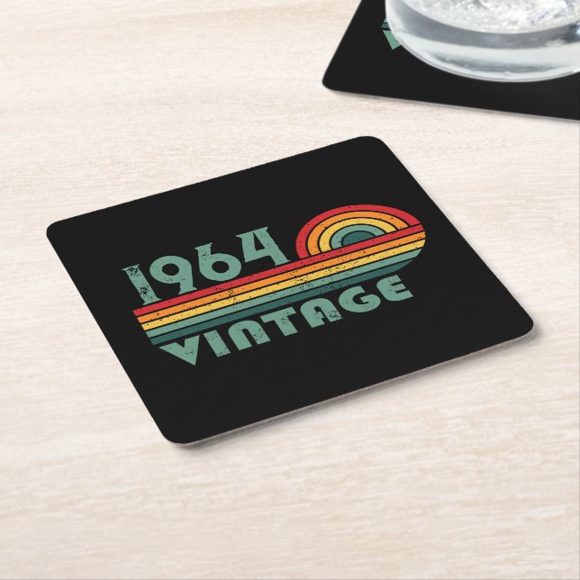 Personalised sixty vintage 60th birthday gifts square paper coaster (Angled)