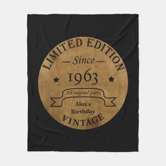 Personalised sixty vintage 60th birthday party fleece blanket (Front)