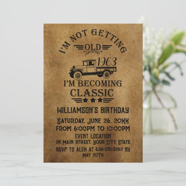 Personalised sixty vintage 60th birthday party invitation (Standing Front)
