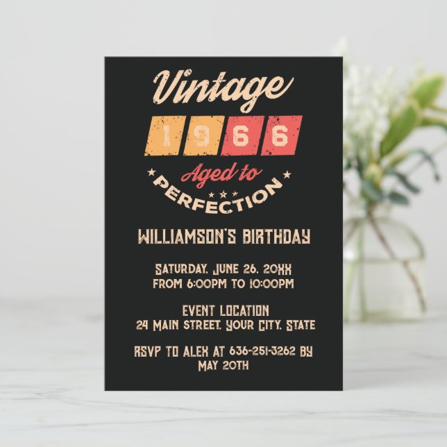 Personalised sixty vintage 60th birthday party invitation (Standing Front)