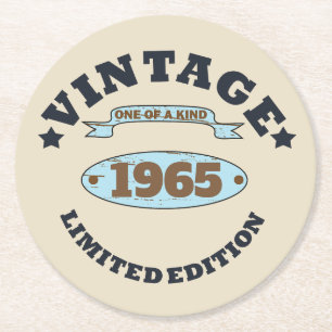 Personalised sixty vintage 60th birthday party round paper coaster