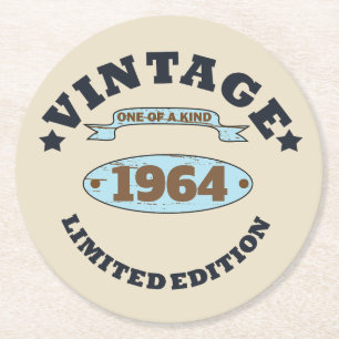 Personalised sixty vintage 60th birthday party  round paper coaster