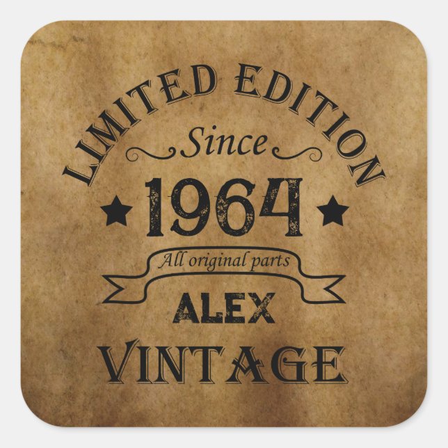 Personalised sixty vintage 60th birthday party square sticker (Front)