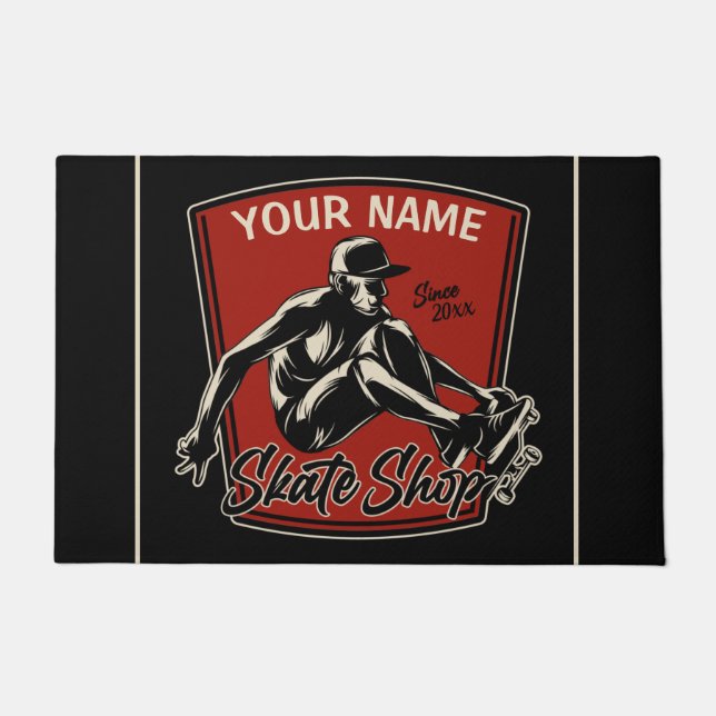 Personalised Skate Shop Grab Trick Skateboarding  Doormat (Front)