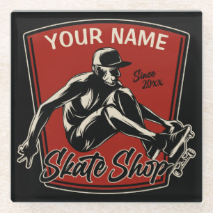 Personalised Skate Shop Grab Trick Skateboarding  Glass Coaster