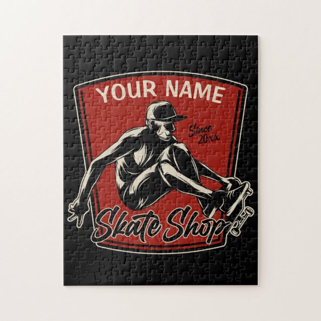 Personalised Skate Shop Grab Trick Skateboarding  Jigsaw Puzzle (Vertical)