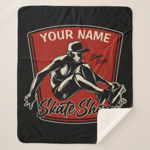 Personalised Skate Shop Grab Trick Skateboarding Sherpa Blanket