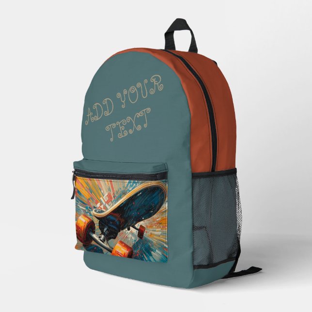 Personalised Skateboard Backpack – Custom text (Back Corner Right)
