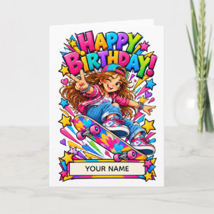 Personalised Skateboard Birthday Card for Girls