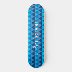 Personalised Skateboard - Blue Geometric Triangles
