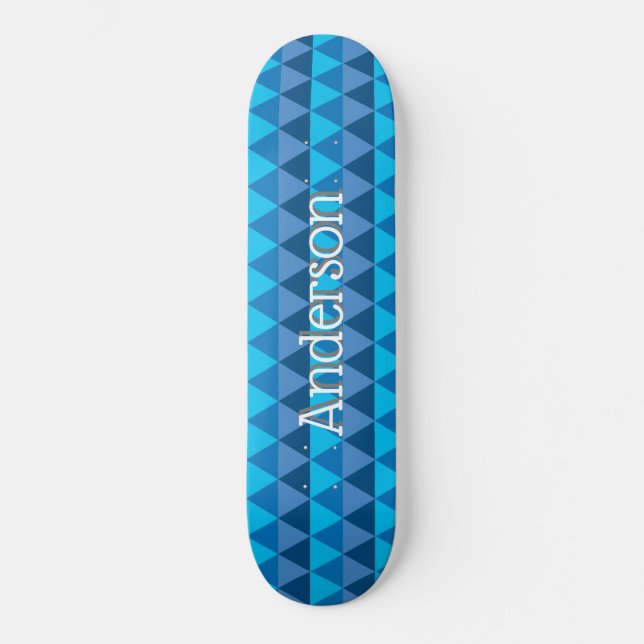Personalised Skateboard - Blue Geometric Triangles (Front)