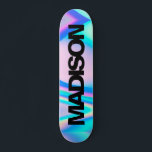 Personalised Skateboard Name Black Holographic<br><div class="desc">Easily personalise this colourful Skateboard on Holographic Rainbow Pastel Wave abstract design featuring black and cool sans serif font on Unicorn aesthetic with a modern and cute touch of fairy. Add your name,  choose font,  change size and position,  add clipart,  photos and shapes.</div>