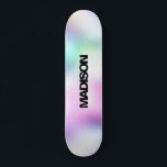 Personalised Skateboard Name Modern Cute<br><div class="desc">Easily personalise this colourful Skateboard on Modern Cute Holographic Rainbow Pastel Gradient abstract design featuring Unicorn aesthetic with a modern and cute touch of fairy. Add your name,  choose font,  change size and position,  add clipart,  photos and shapes.</div>