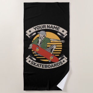 Personalised Skateboard Nose Grab Skeleton Skater  Beach Towel