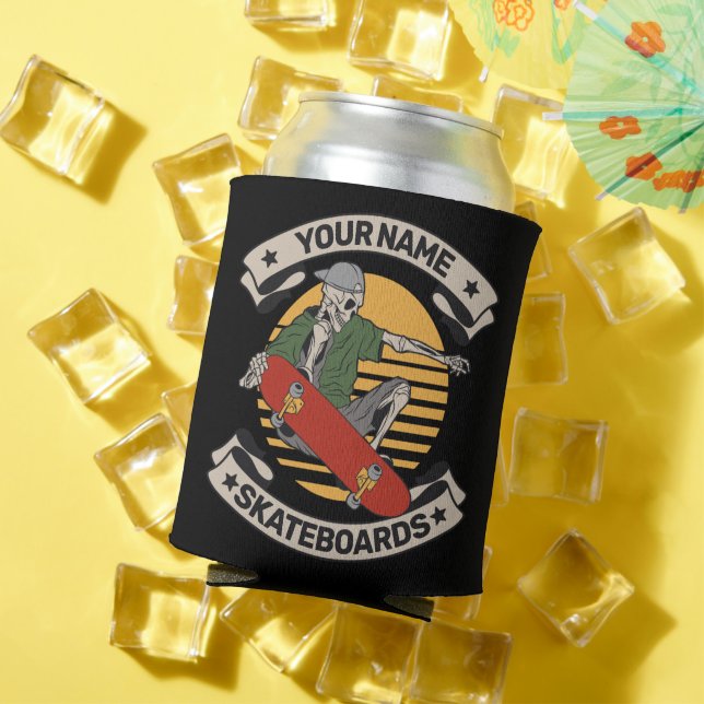 Personalised Skateboard Nose Grab Skeleton Skater  Can Cooler (In Situ Summer)