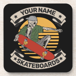 Personalised Skateboard Nose Grab Skeleton Skater Coaster