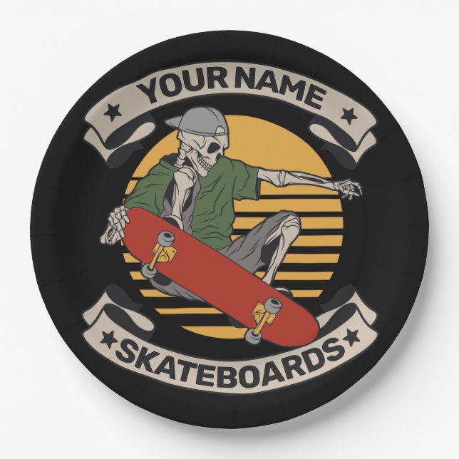 Personalised Skateboard Nose Grab Skeleton Skater  Paper Plate (Front)