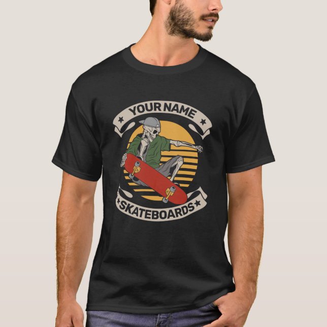 Personalised Skateboard Nose Grab Skeleton Skater  T-Shirt (Front)