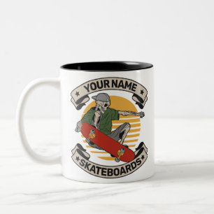 Personalised Skateboard Nose Grab Skeleton Skater  Two-Tone Coffee Mug