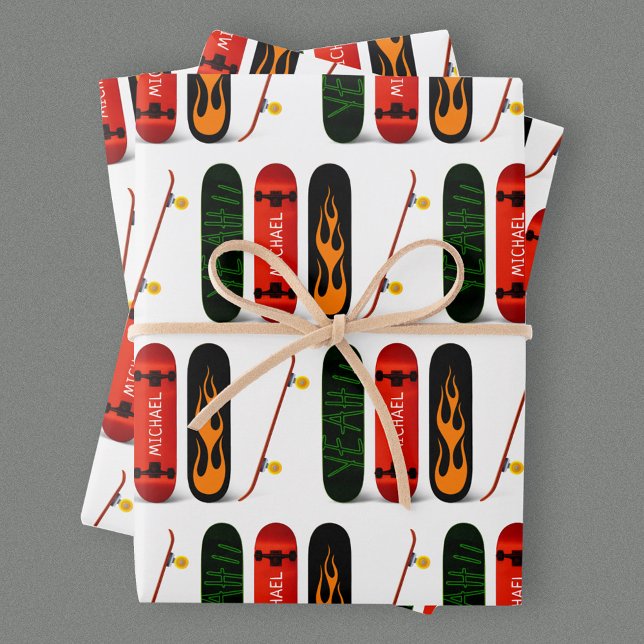 Personalised Skateboard Pattern  Wrapping Paper Sheet (Creator Uploaded)