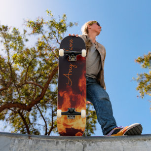 Personalised Skateboard with Flames Design