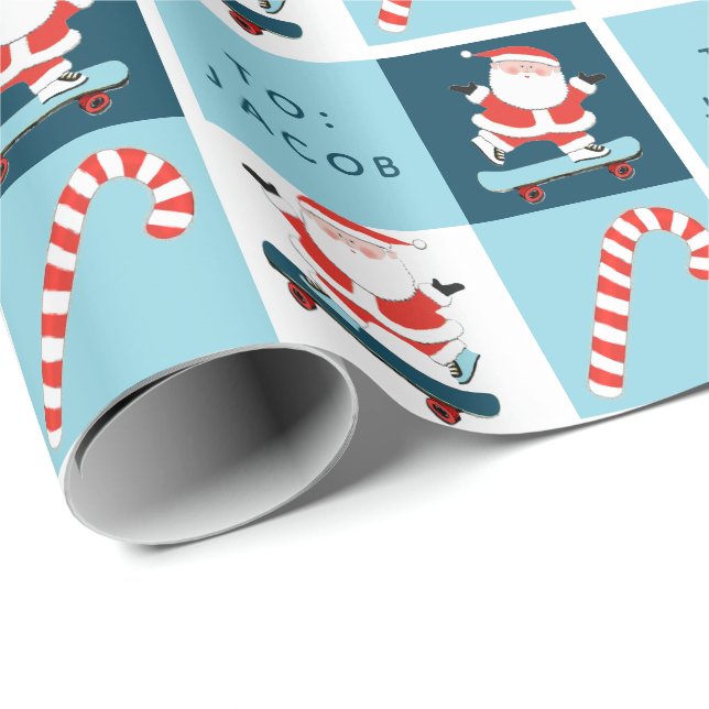 Personalised Skateboarding Holiday Gift Wrapping Paper (Roll Corner)