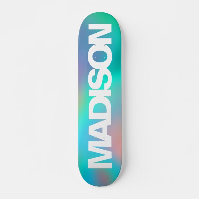 Personalised Skateboards Name Holographic Unicorn (Front)