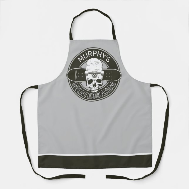 Personalised Skater NAME Skull Skateboarding Skate Apron (Front)