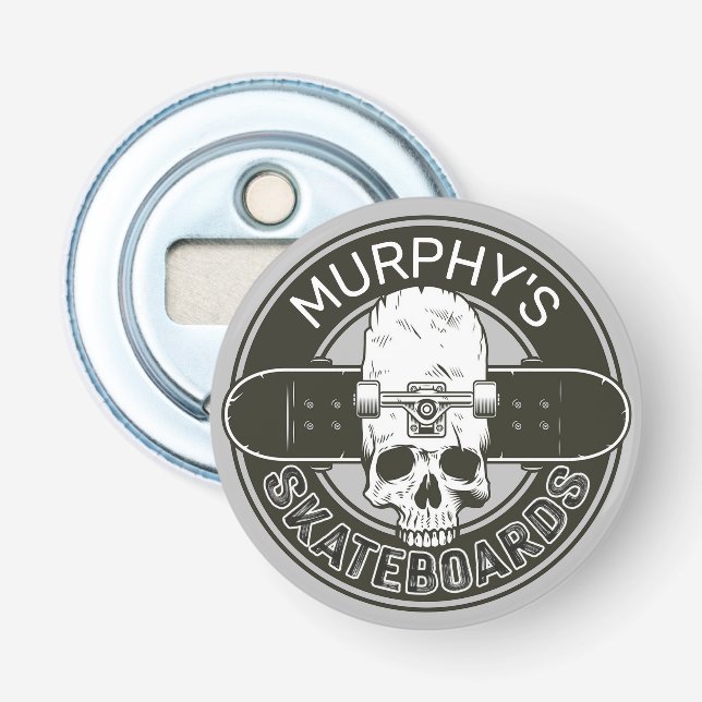 Personalised Skater NAME Skull Skateboarding Skate Bottle Opener (Front)