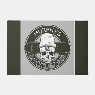 Personalised Skater NAME Skull Skateboarding Skate Doormat