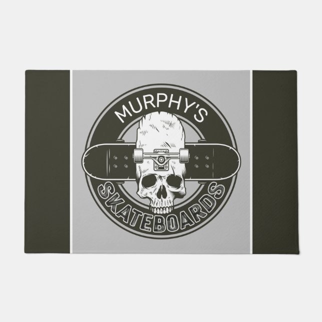 Personalised Skater NAME Skull Skateboarding Skate Doormat (Front)