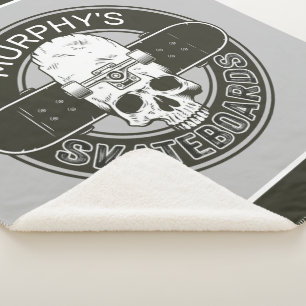 Personalised Skater NAME Skull Skateboarding Skate Sherpa Blanket