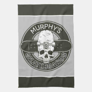 Personalised Skater NAME Skull Skateboarding Skate Tea Towel